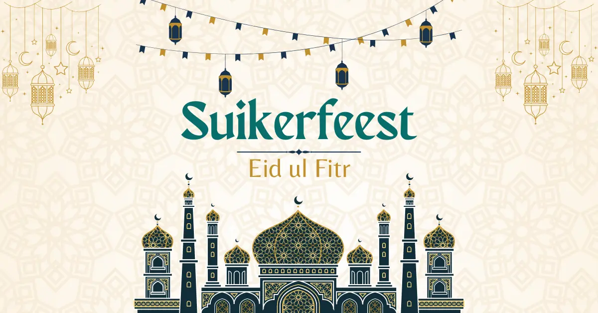 Plaatje over Suikerfeest / Eid ul Fitr viering met traditionele lekkernijen